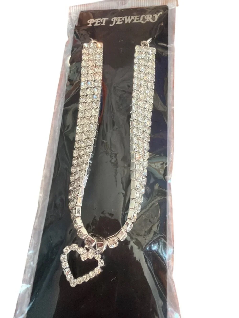 2 Pet Jewelry Rhinestone Faux Pearl Collars Heart Bone Charm Adj Size Small NWT